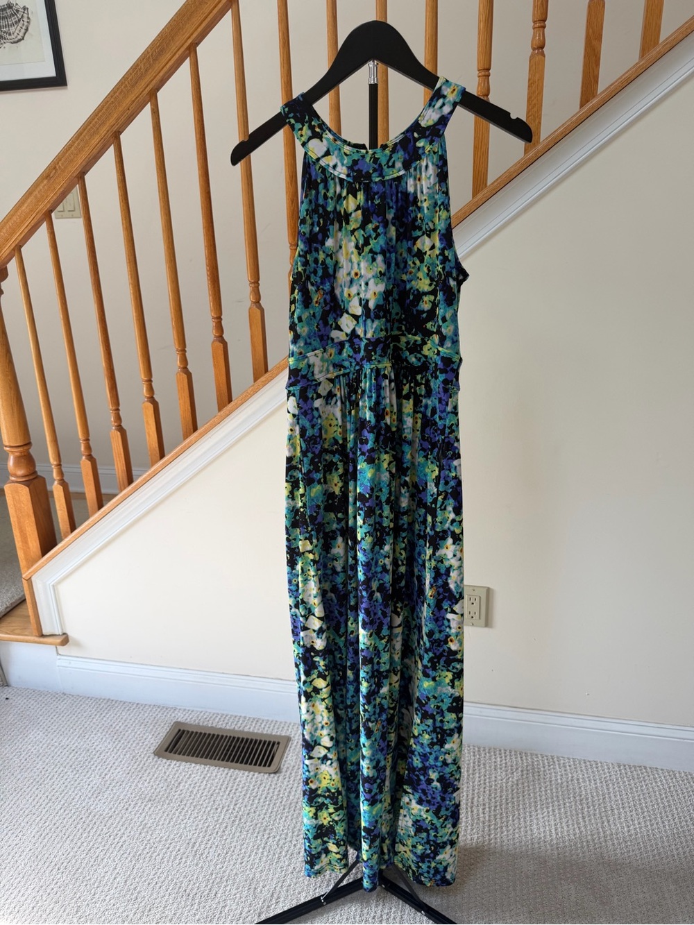 Calvin Klein Floral Maxi Dress in Blue, Green, Yellow